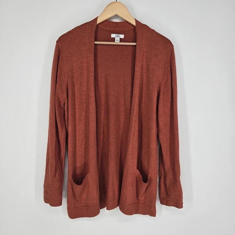Croft & Barrow‎ Cardigan Sweater Womens Large L Orange Open Robe Top Cozy Lounge